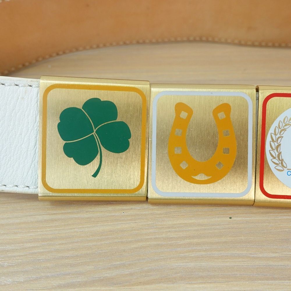 CELINE Belt 80 32 Small Western Equestrian Rugby Gold Buckle Logo RARE 2004 Y2K - Picture 12 of 16